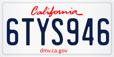 CA license plate 6TYS946