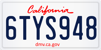 CA license plate 6TYS948