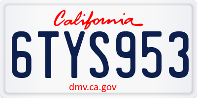CA license plate 6TYS953