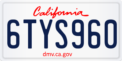 CA license plate 6TYS960