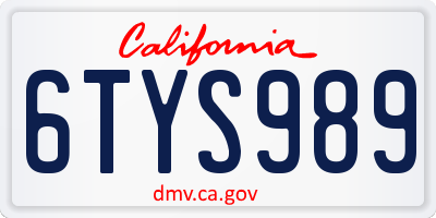 CA license plate 6TYS989