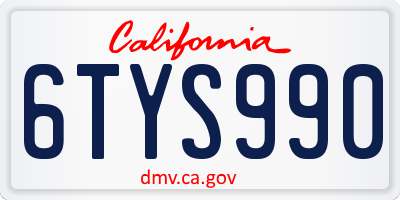 CA license plate 6TYS990
