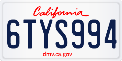 CA license plate 6TYS994