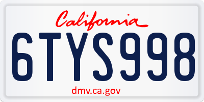 CA license plate 6TYS998