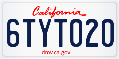CA license plate 6TYT020