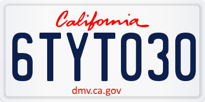 CA license plate 6TYT030