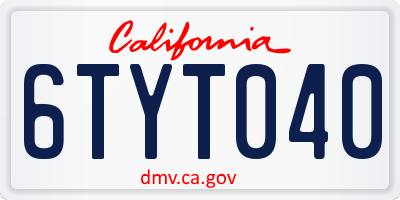 CA license plate 6TYT040