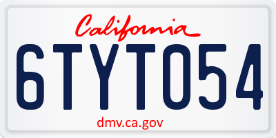 CA license plate 6TYT054