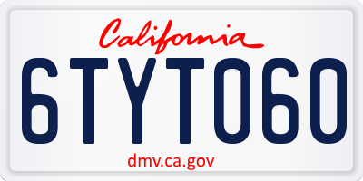CA license plate 6TYT060