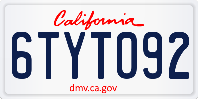 CA license plate 6TYT092