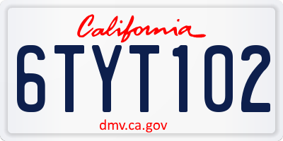 CA license plate 6TYT102