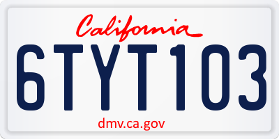 CA license plate 6TYT103