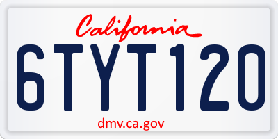 CA license plate 6TYT120