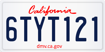 CA license plate 6TYT121