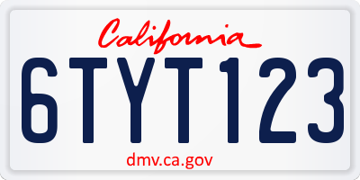 CA license plate 6TYT123