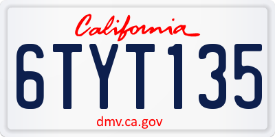 CA license plate 6TYT135