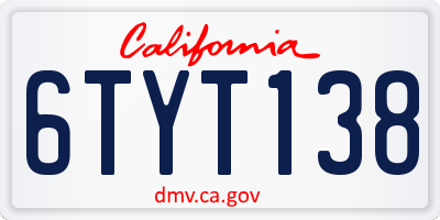 CA license plate 6TYT138