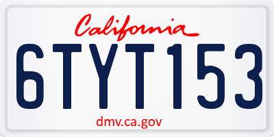 CA license plate 6TYT153