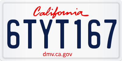 CA license plate 6TYT167
