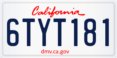 CA license plate 6TYT181