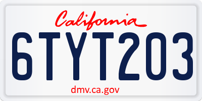 CA license plate 6TYT203