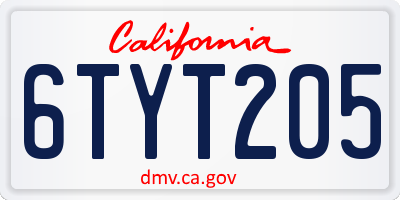 CA license plate 6TYT205