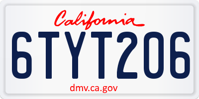 CA license plate 6TYT206