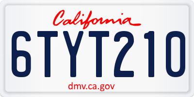 CA license plate 6TYT210