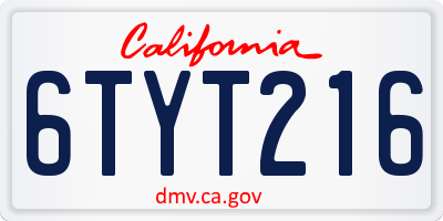 CA license plate 6TYT216