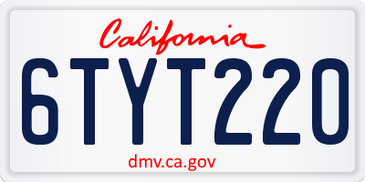 CA license plate 6TYT220