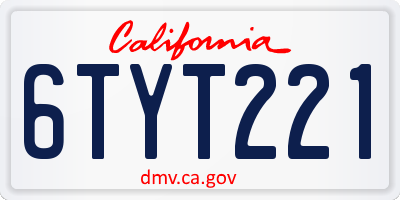 CA license plate 6TYT221