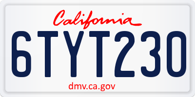 CA license plate 6TYT230