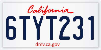 CA license plate 6TYT231