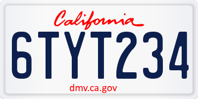 CA license plate 6TYT234