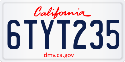 CA license plate 6TYT235