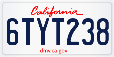 CA license plate 6TYT238