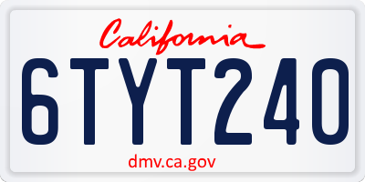 CA license plate 6TYT240