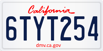 CA license plate 6TYT254