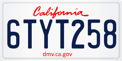 CA license plate 6TYT258