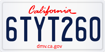 CA license plate 6TYT260