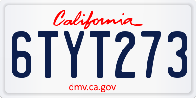 CA license plate 6TYT273
