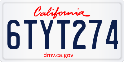 CA license plate 6TYT274