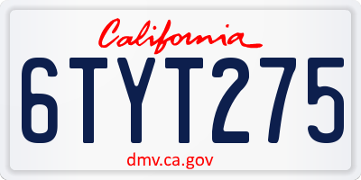 CA license plate 6TYT275