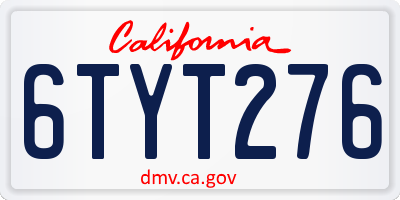 CA license plate 6TYT276