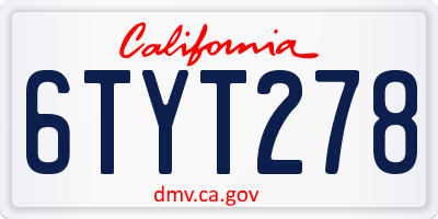 CA license plate 6TYT278