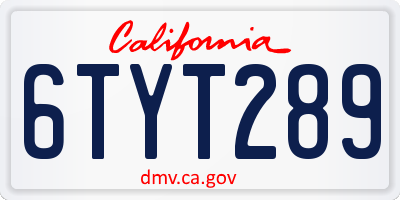 CA license plate 6TYT289