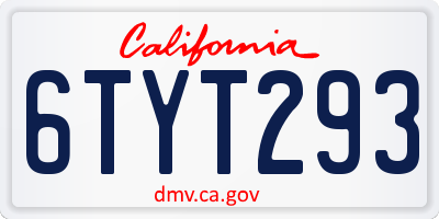 CA license plate 6TYT293
