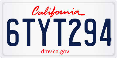 CA license plate 6TYT294