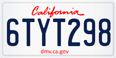 CA license plate 6TYT298
