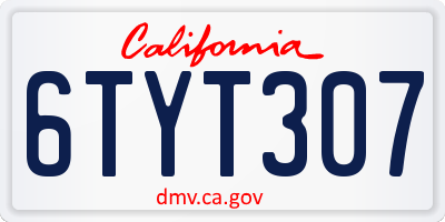 CA license plate 6TYT307
